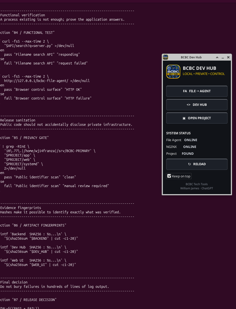 BCBC Dev Hub over engineering verification script
